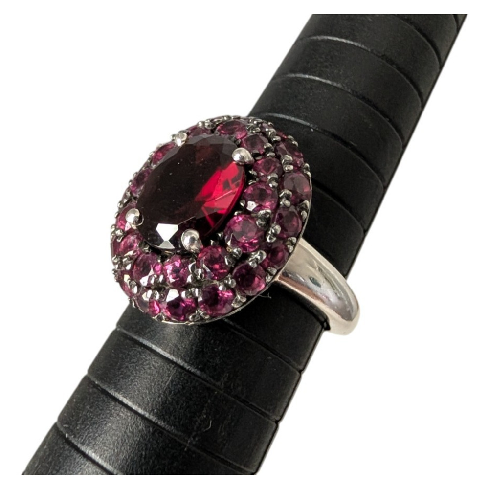 Lorenzo 925 Sterling Silver Rhodolite Garnet Cluster Ring Size 5.25 K Statement